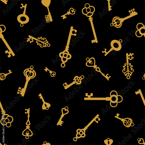 Vintage keys on  white background.  Seamless pattern silhouette. Vector illustration.