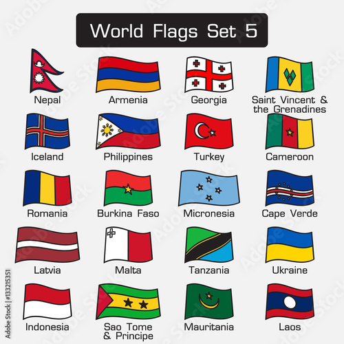 World flags set 5 . simple style and flat design . thick outline .