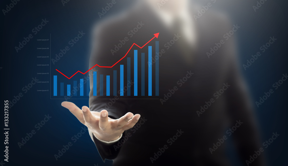 Businessman holding graph digital graphic on hand , business con