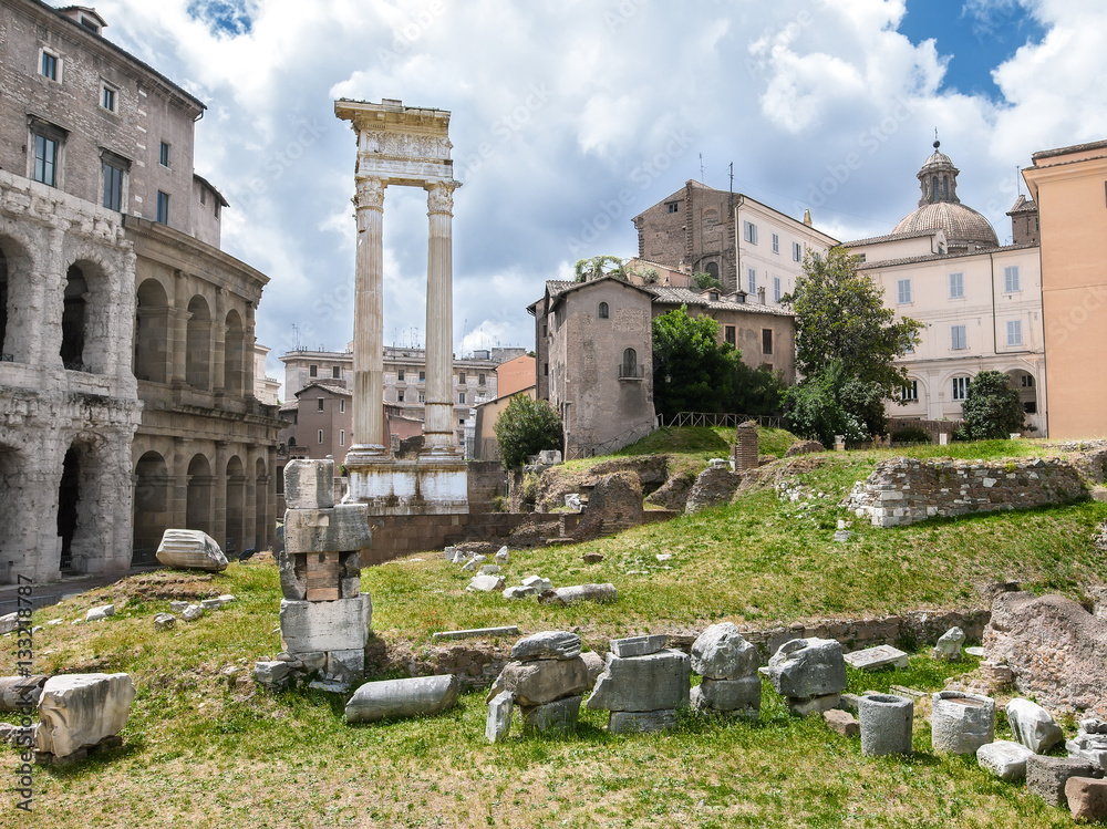 Archeological ruins in historic center in Rome