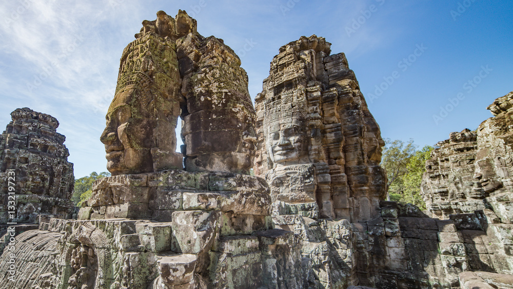 Siem Reap, Cambodia, December 06, 2015: The many face temple of Bayon at the Angkor Wat site in Cambodia