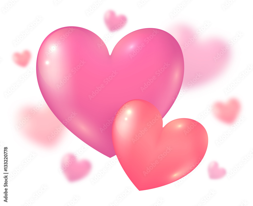 Valentines Day pink couple hearts on blurred background