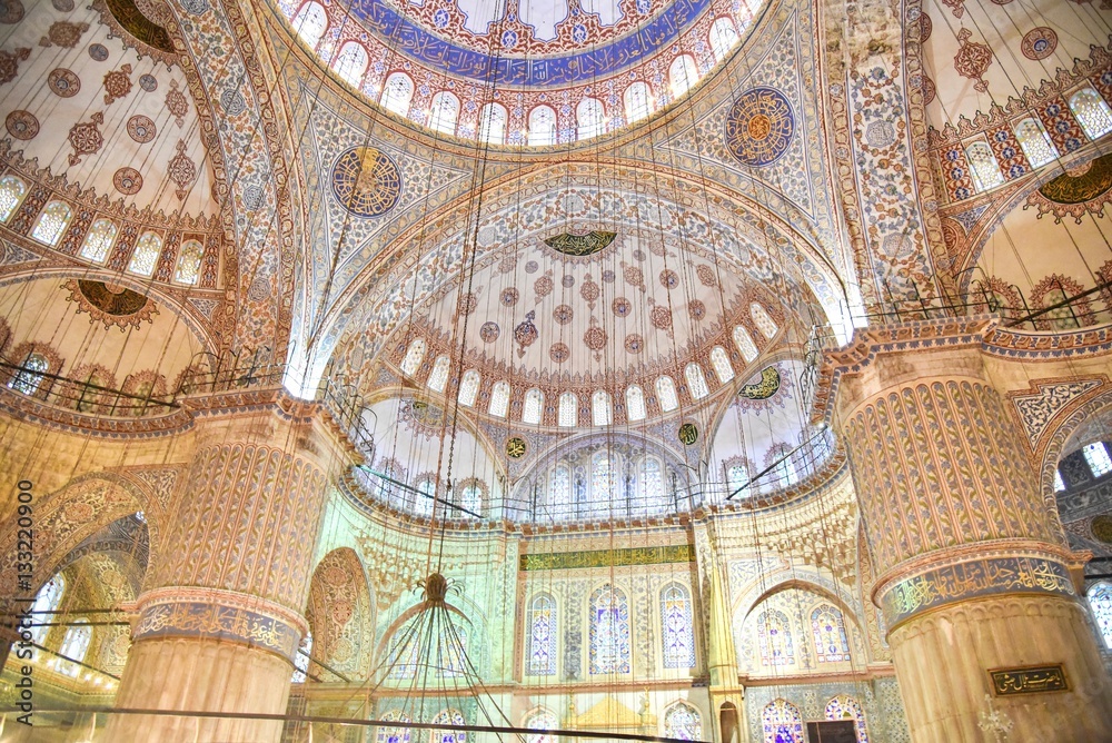 Ottoman Architecture Inside the Blue Mosque, or Sultan Ahmet Mosque in Istanbul, Turkey
