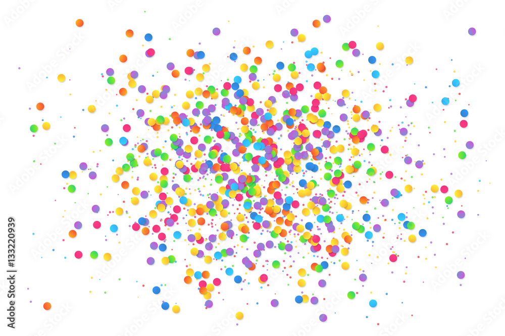 Colorful round confetti splash isolated on white background