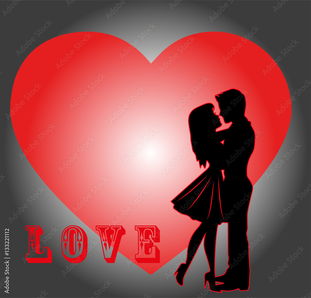 Vector illustration of lovers silhouette with heart valentine day,  innamorati silhouette con cuore sullo sfondo per festa san Valentino Stock  Vector