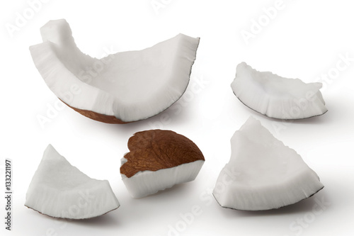 Coconut pieces isolated on a white background