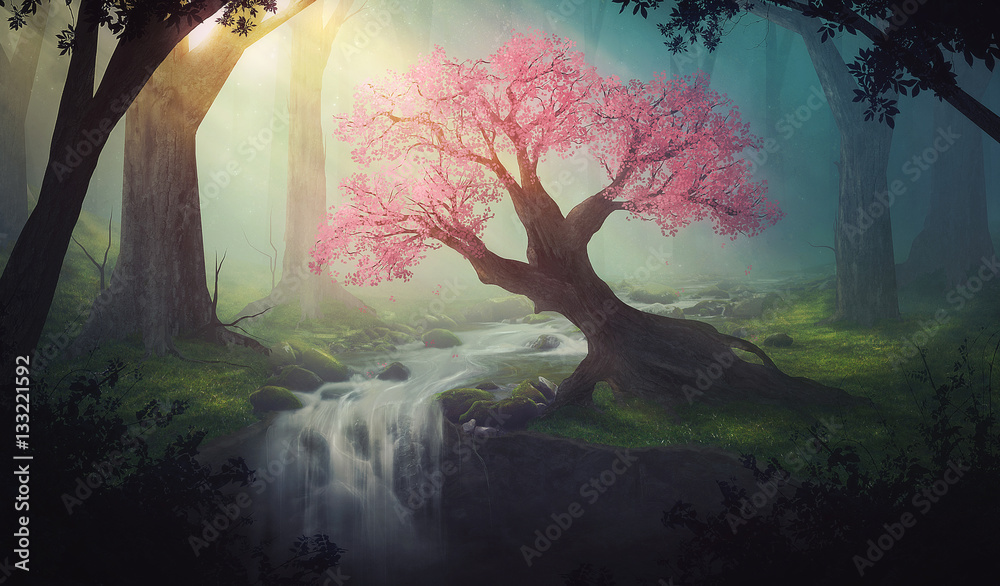 Fototapeta premium Pink tree in forest