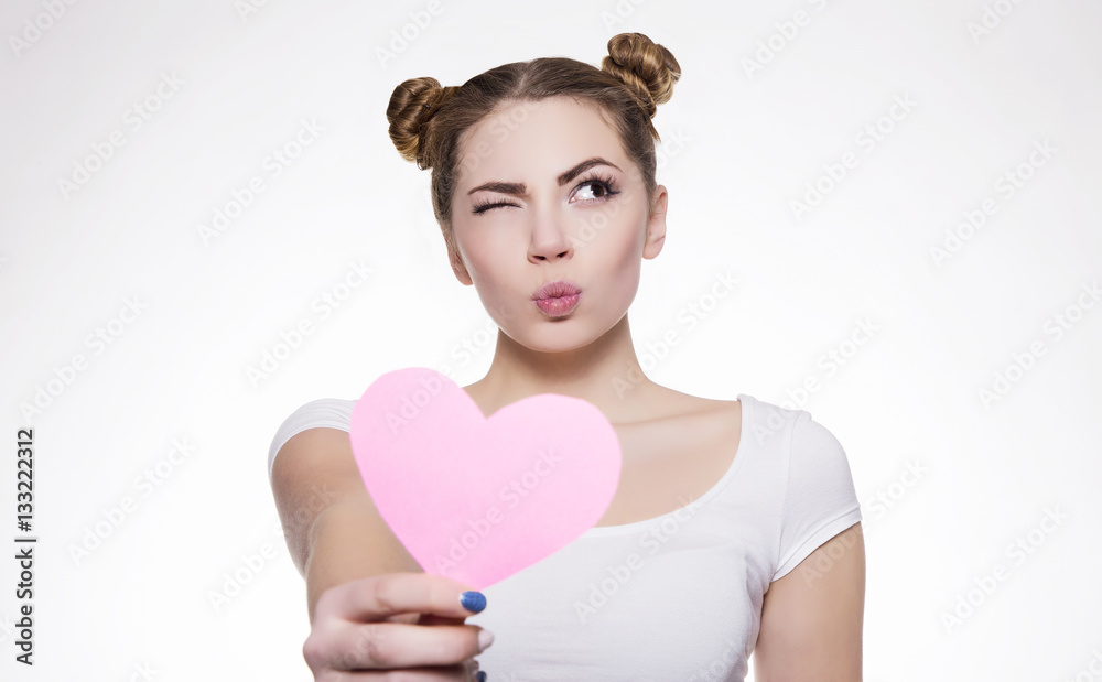 Happiness girl with pink heart