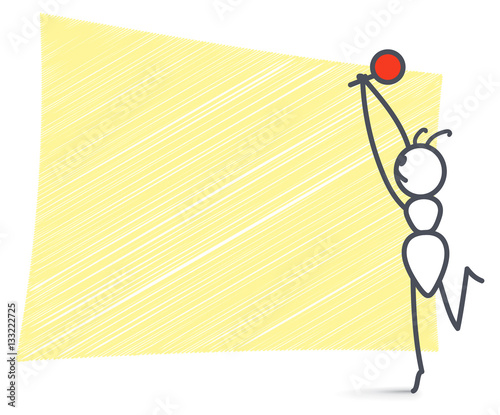 ant holding a yellow sticky note