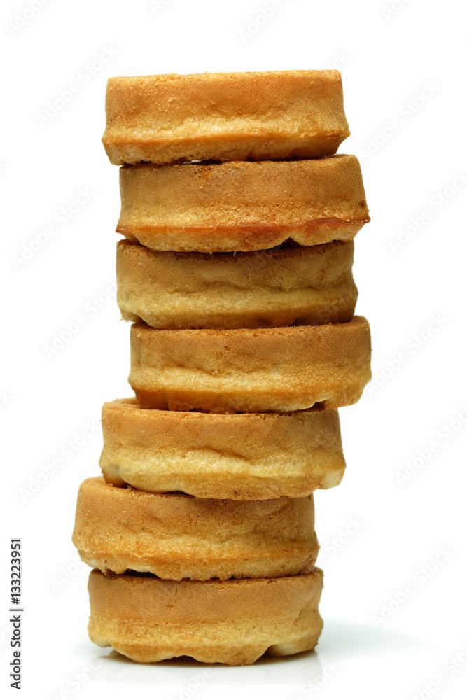 Set of circle mini waffels. Isolated on white background Set of circle mini waffels. Isolated on white background
