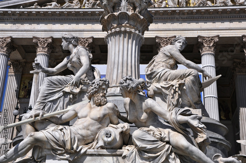 Canvas Print Fragments of the Pallas Athena (goddess of wisdom) fountain, in front of the Austrian Parliament Building