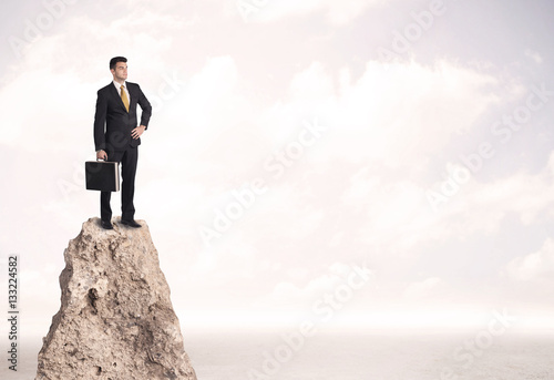 Happy businessman standing on cliff