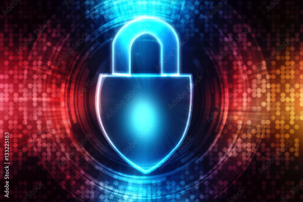 Security concept: Lock on digital screen, contrast, 3d render Security concept: Lock on digital screen, contrast, 3d render