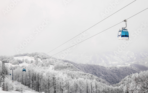 Ski lift gondola mountain winter scene