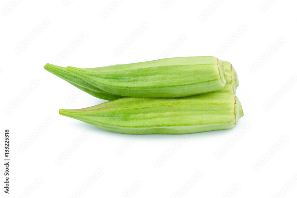 Fresh young okra isolated on white background