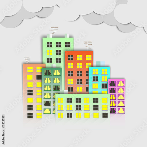 Flat town. A set of buildings.