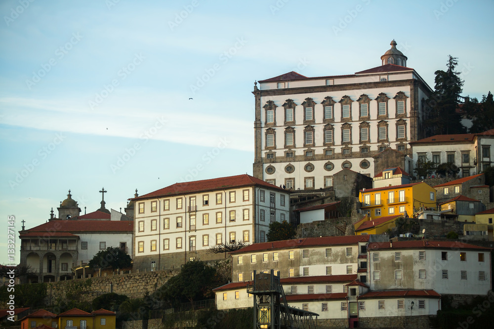 Facades of buildings in the Porto old town, Portugal.