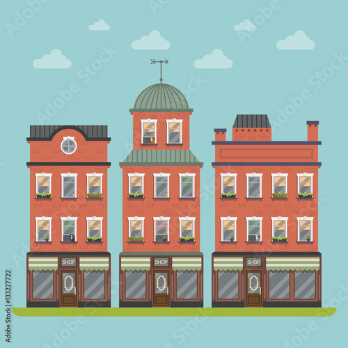 City ​​buildings with shops
