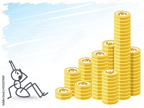 surprised ant sits when see money