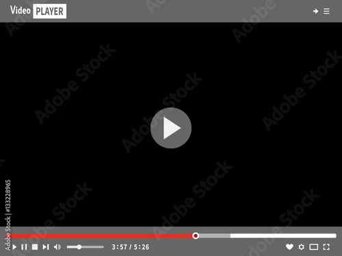 Video player template interface for web and mobile apps. Black screen with the Start icon. Vector illustration.