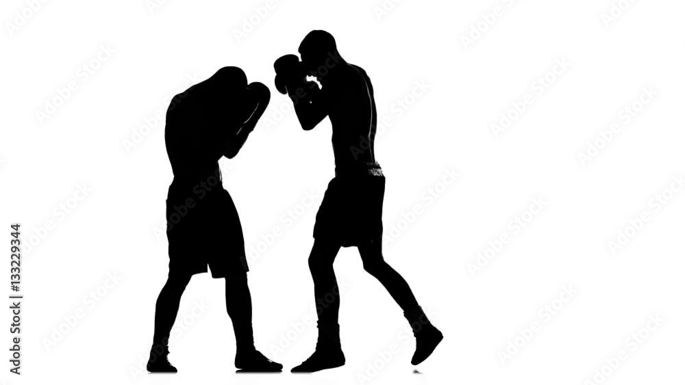 Silhouette of man on white background fight two champions boxers Silhouette of man on white background fight two champions boxers