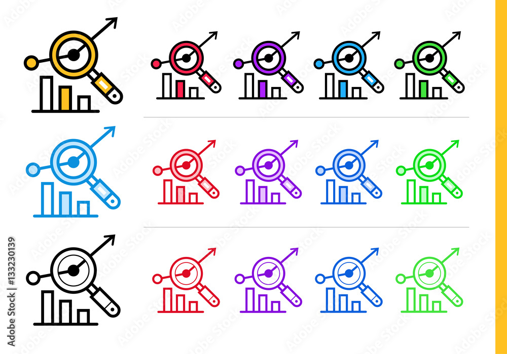Linear analysis icon for startup business in different colors. Vector elements suitable for website, mobile application and presentation Linear analysis icon for startup business in different colors. Vector elements suitable for website, mobile application and presentation