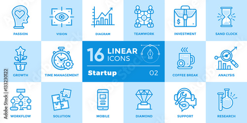 Vector set of linear icons for startup business. High quality modern icons for suitable for banners, mobile apps and presentation.