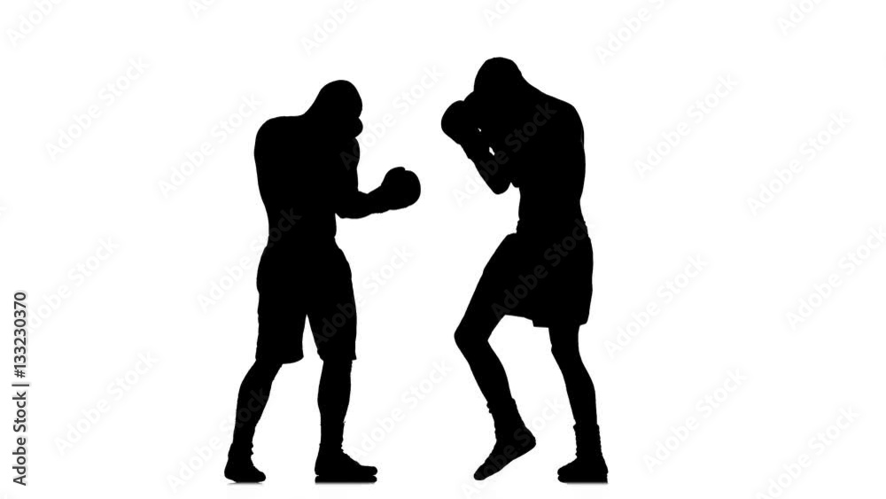 Tired opponent enters the boxer to clinch. Black silhouette Tired opponent enters the boxer to clinch. Black silhouette