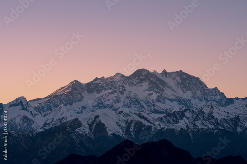Monte Rosa mountain (Italian Alps) seen from Valsesia in winter at sunset © Arcansél