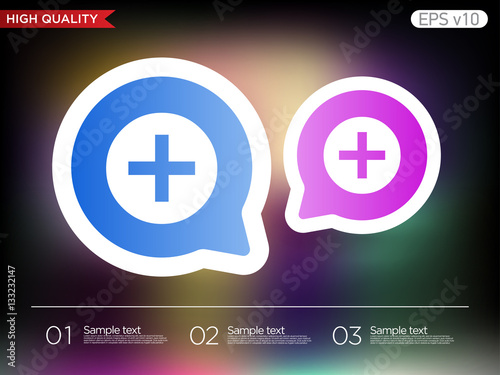 Colored icon or button of plus symbol with background
