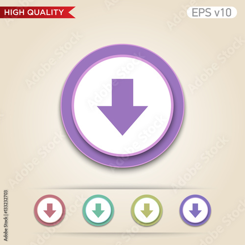 Colored icon or button of down arow symbol with background