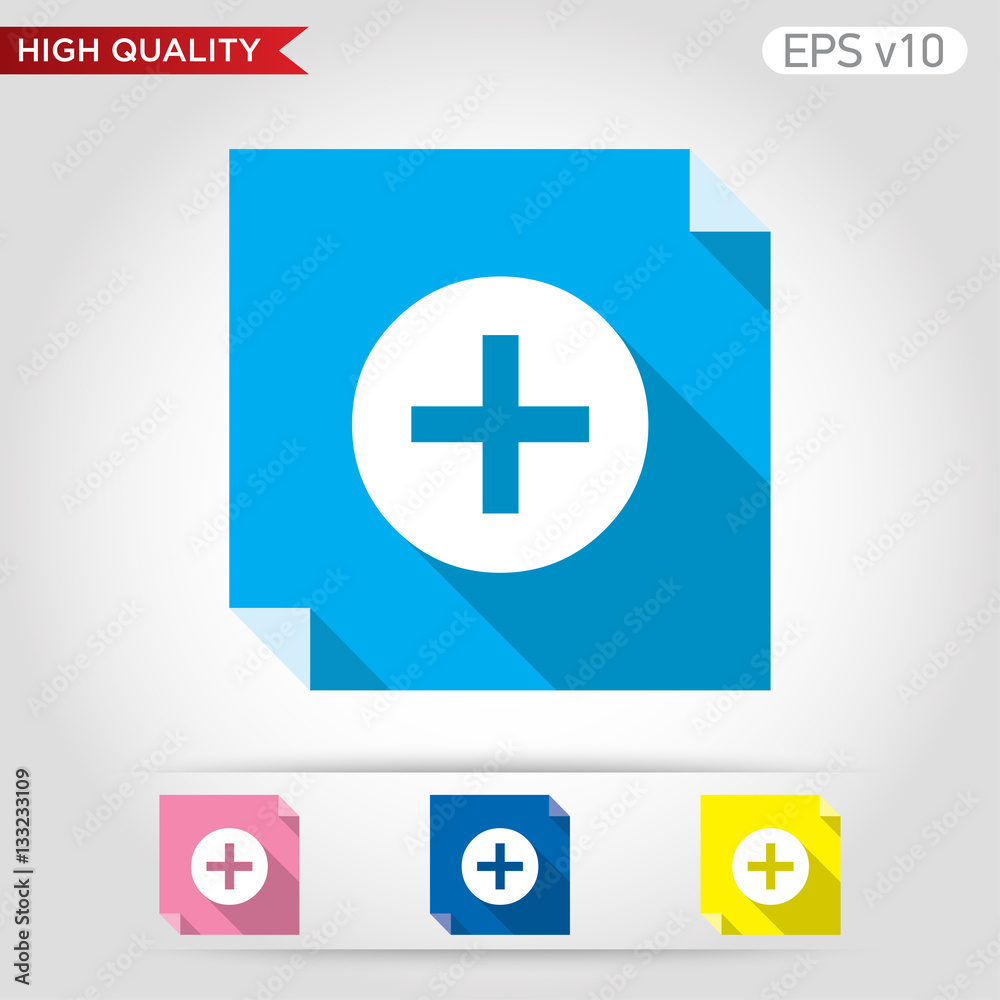 Fototapeta premium Colored icon or button of plus symbol with background