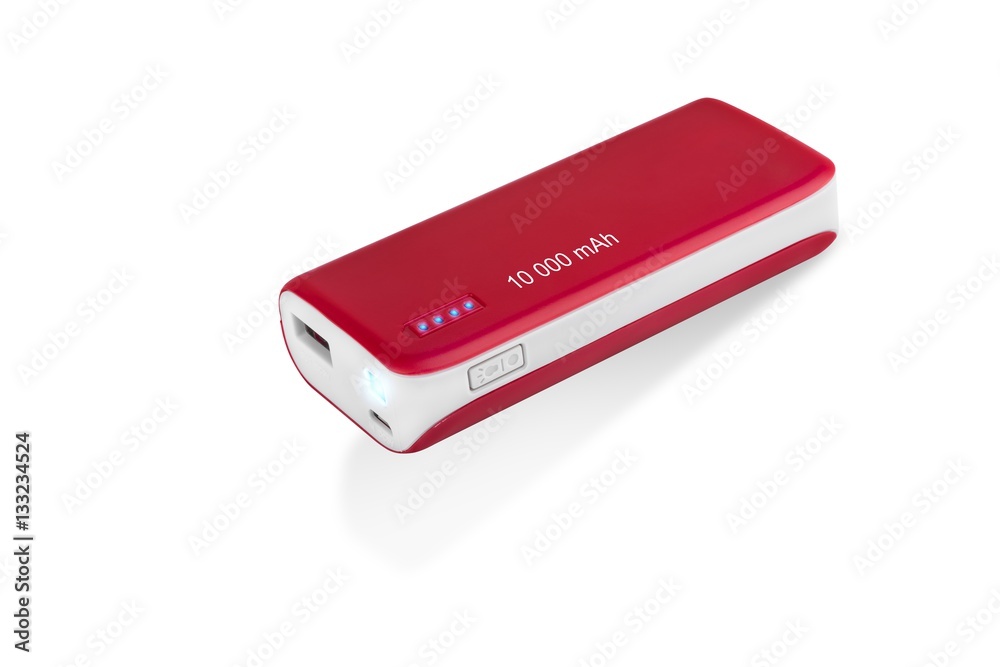 Red Power bank at white background isolated Red Power bank at white background isolated