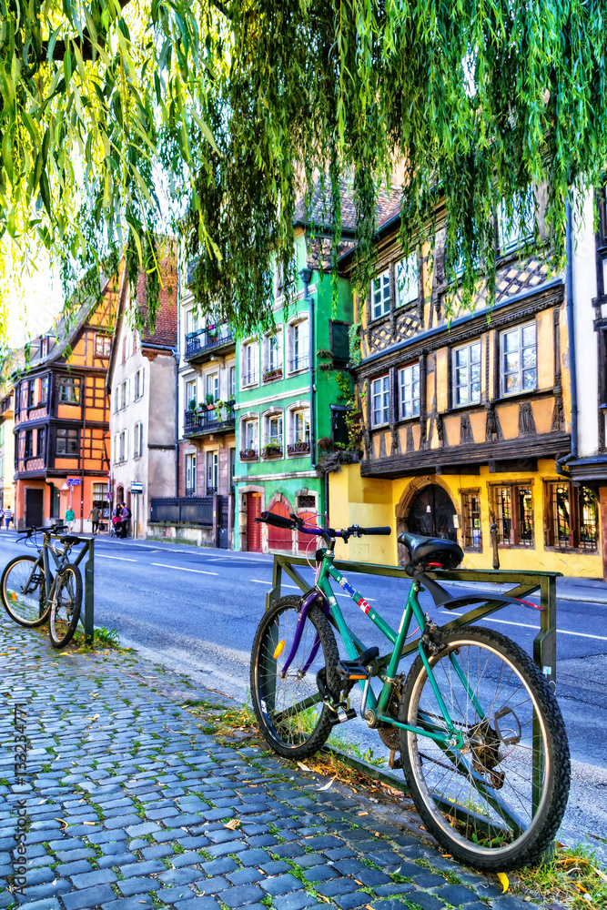 Charming streets and colorful houses of old town in Strasbourg.