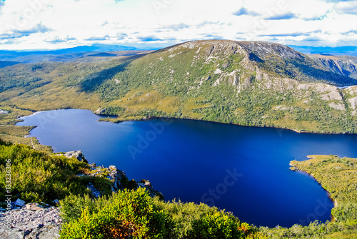 Panoramic view over spectacular blue Dove Lake at Cradle Mountain, Tasmania