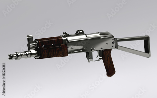 Super high res 3D AKS-74U chrome rifle photo