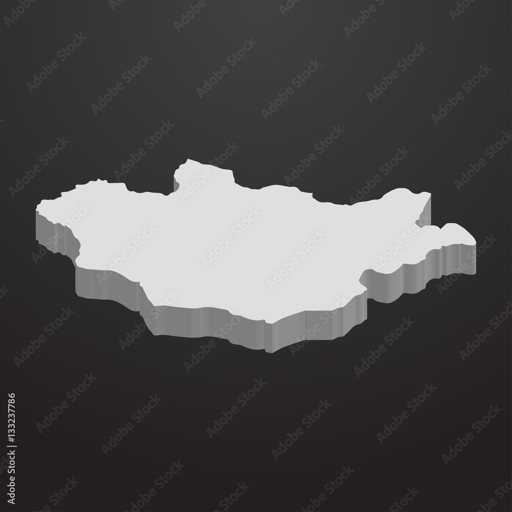 Mongolia map in gray on a black background 3d