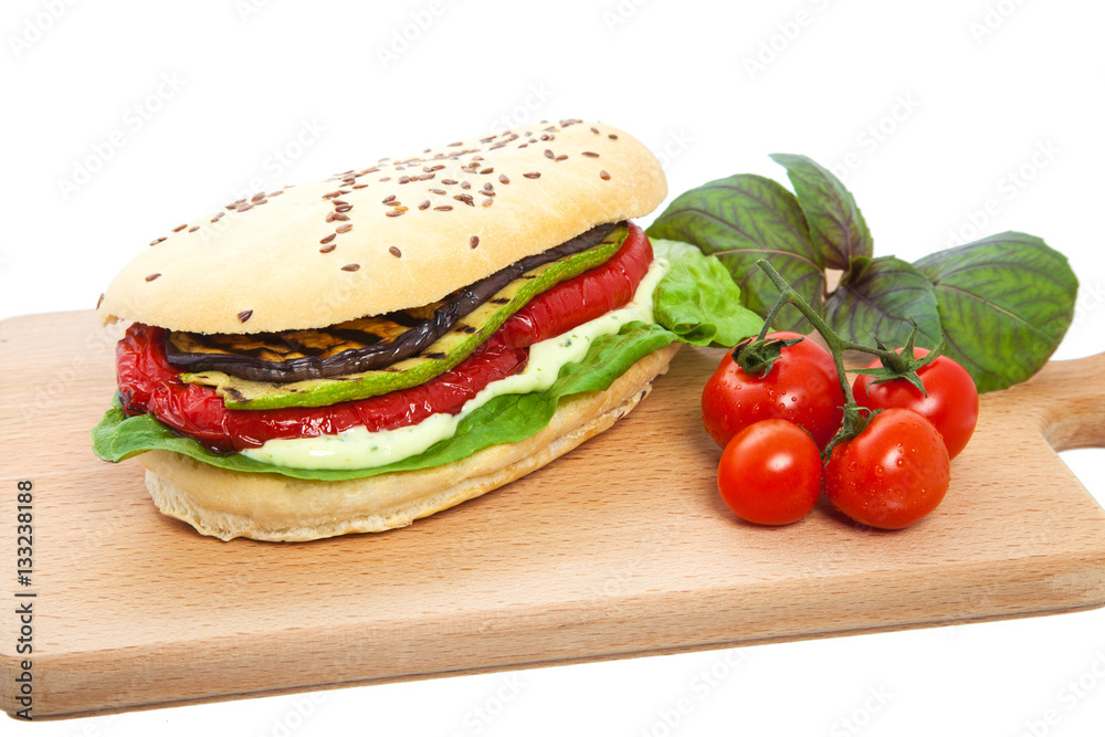 The sandwich with vegetables. The sandwich with vegetables.