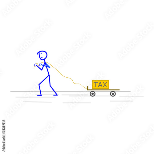 A man with hand truck with taxes. Tax time and taxpayer finance concept
