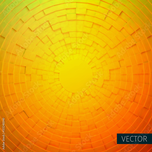 Radial vector ornament. Circular grid of 3d boxes. Cool background