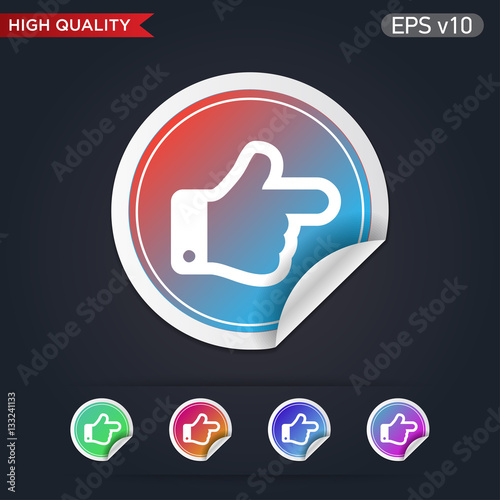 Colored icon or button of right finger symbol with background