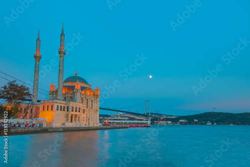 Ortakoy Mecidiye mosque and the Bosphorus bridge, Istanbul, Turkey