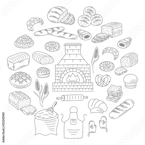 Bakery and pastry collection doodle vector illustration