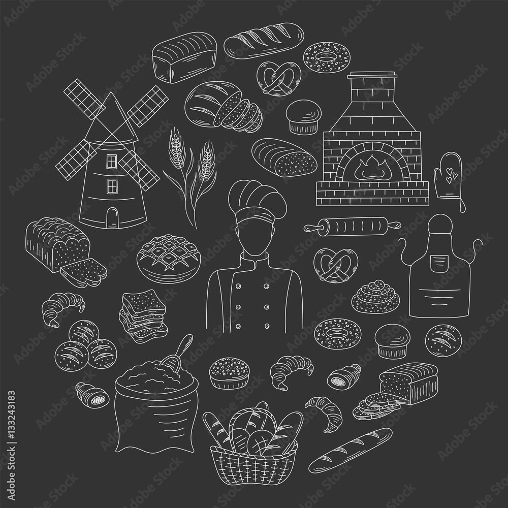 Bakery collection doodle style vector illustration