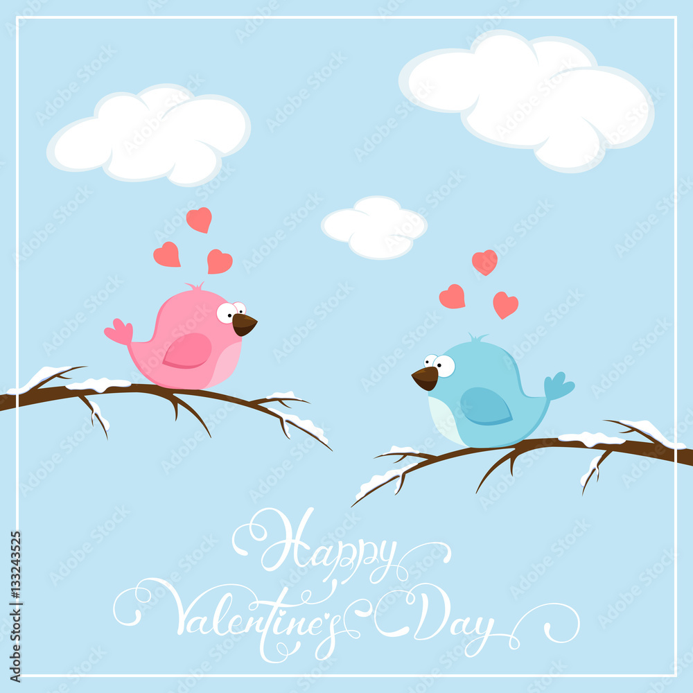 Valentines background with birds and hearts