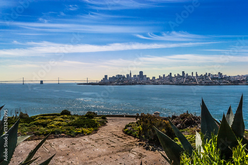 Downtown San Francisco and the Oakland Bay Bridge from the Warden's Garden on Alcatraz Island