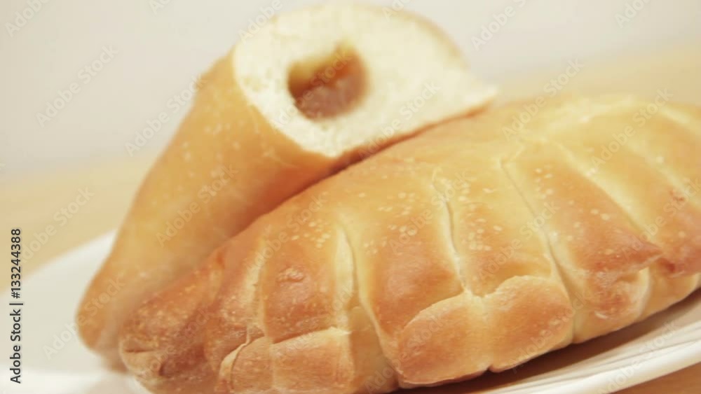 Tasty and magnificent bun stuffed from jam. Fresh homemade food Tasty and magnificent bun stuffed from jam. Fresh homemade food