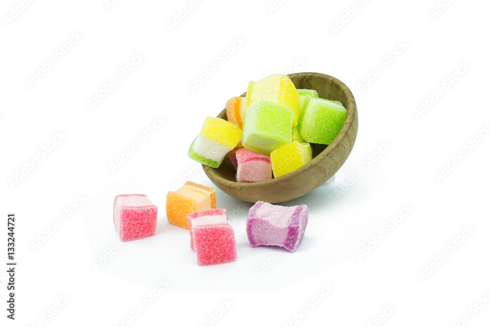 marshmallow with gelatin dessert in bowl wood isolated on white marshmallow with gelatin dessert in bowl wood isolated on white