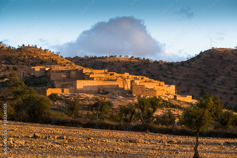 R109 Taroudannt-Tata near Tioute, village, Morocco