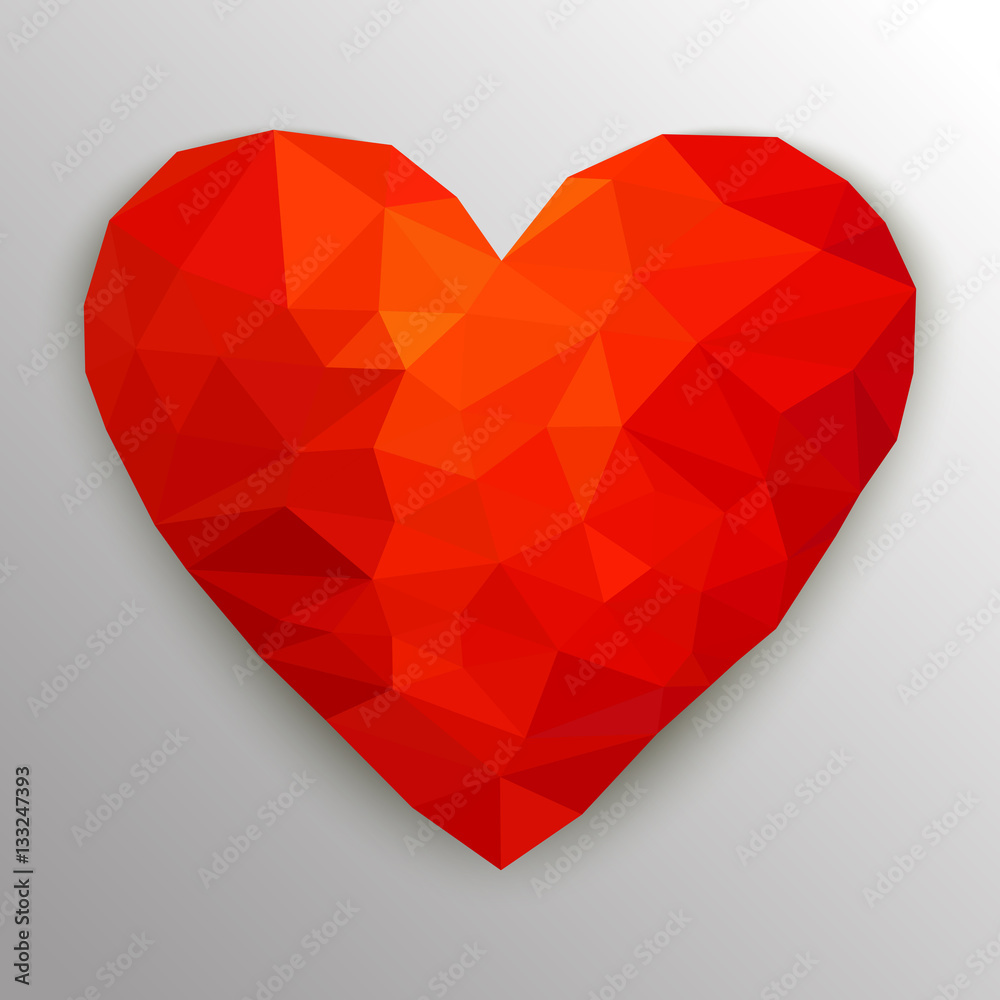 Red heart. Happy Valentine's Day greeting card. Geometric rumpled triangular polygonal origami style. Low poly design. Vector illustration on white background. Red heart. Happy Valentine's Day greeting card. Geometric rumpled triangular polygonal origami style. Low poly design. Vector illustration on white background.